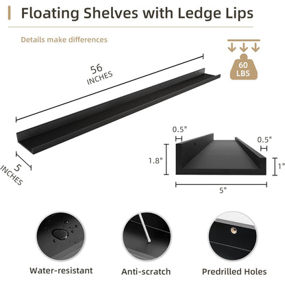 ShelfLoft 5"D x 1.8“H Black Picture Ledge Shelf Wood Floating Shelves