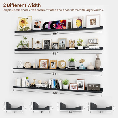 ShelfLoft 5.5"D x 2"H Black Picture Ledge Shelf Wall Display Floating Shelves with Lip