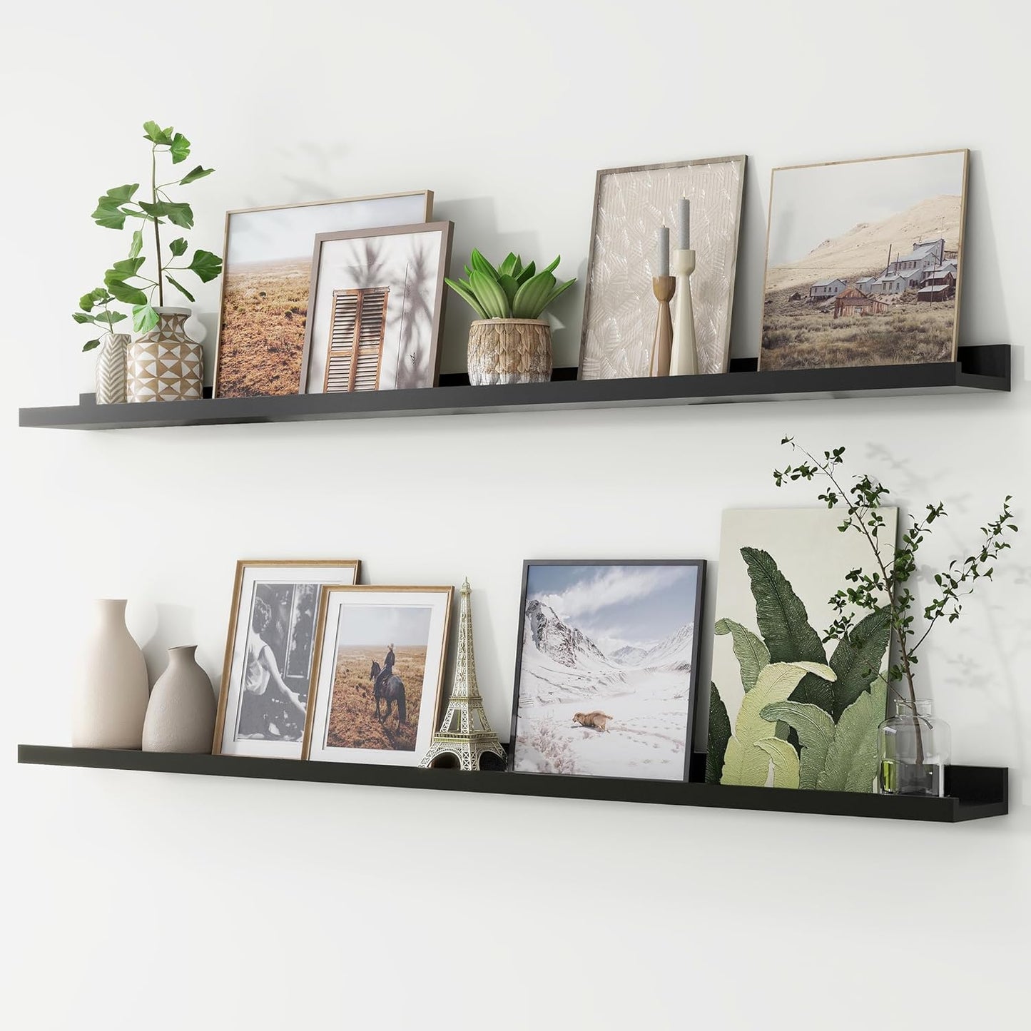 ShelfLoft 56" Wide x 4.7" Deep Picture Ledge Floating Shelves, Black-2 Pack