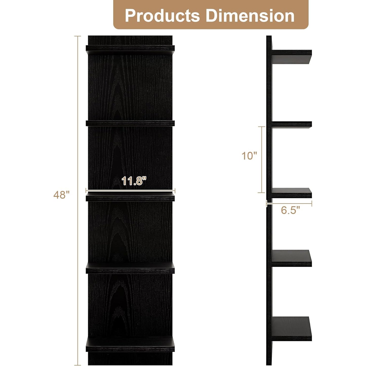 ShelfLoft 5 Tier 5.5" Deep Floating Storage Wall Shelf Unit