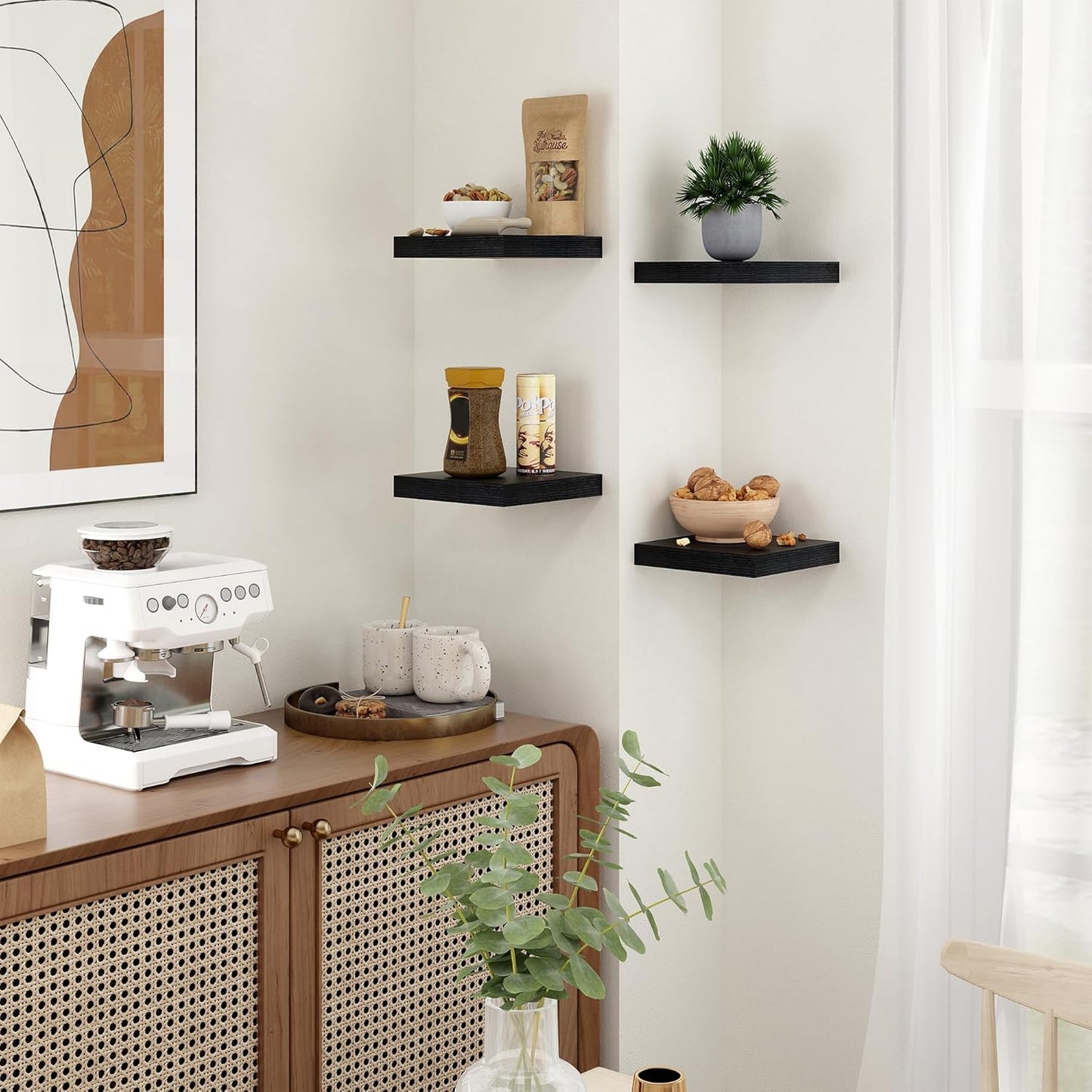 Shelfloft 3-Piece 7.5 Inch Square Floating Cornor Shelves for Small Space Storage