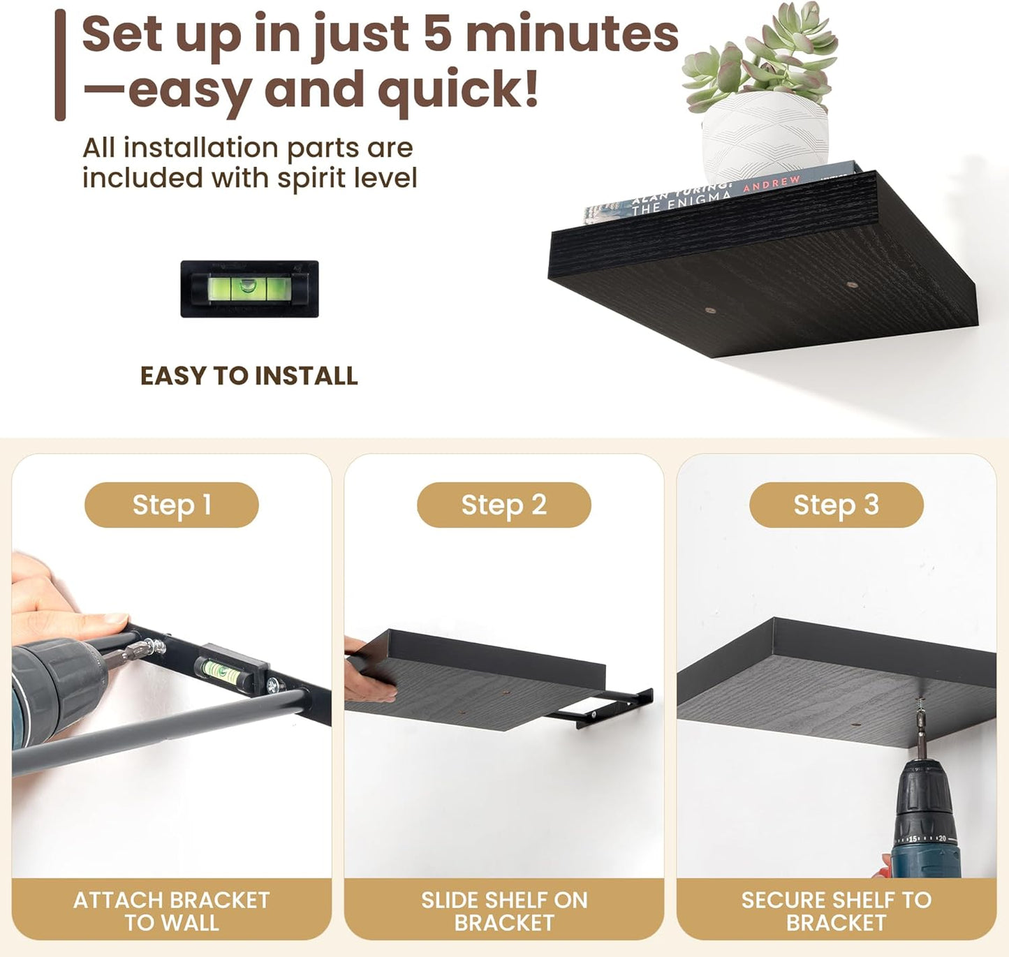 Shelfloft 3-Piece 7.5 Inch Square Floating Cornor Shelves for Small Space Storage