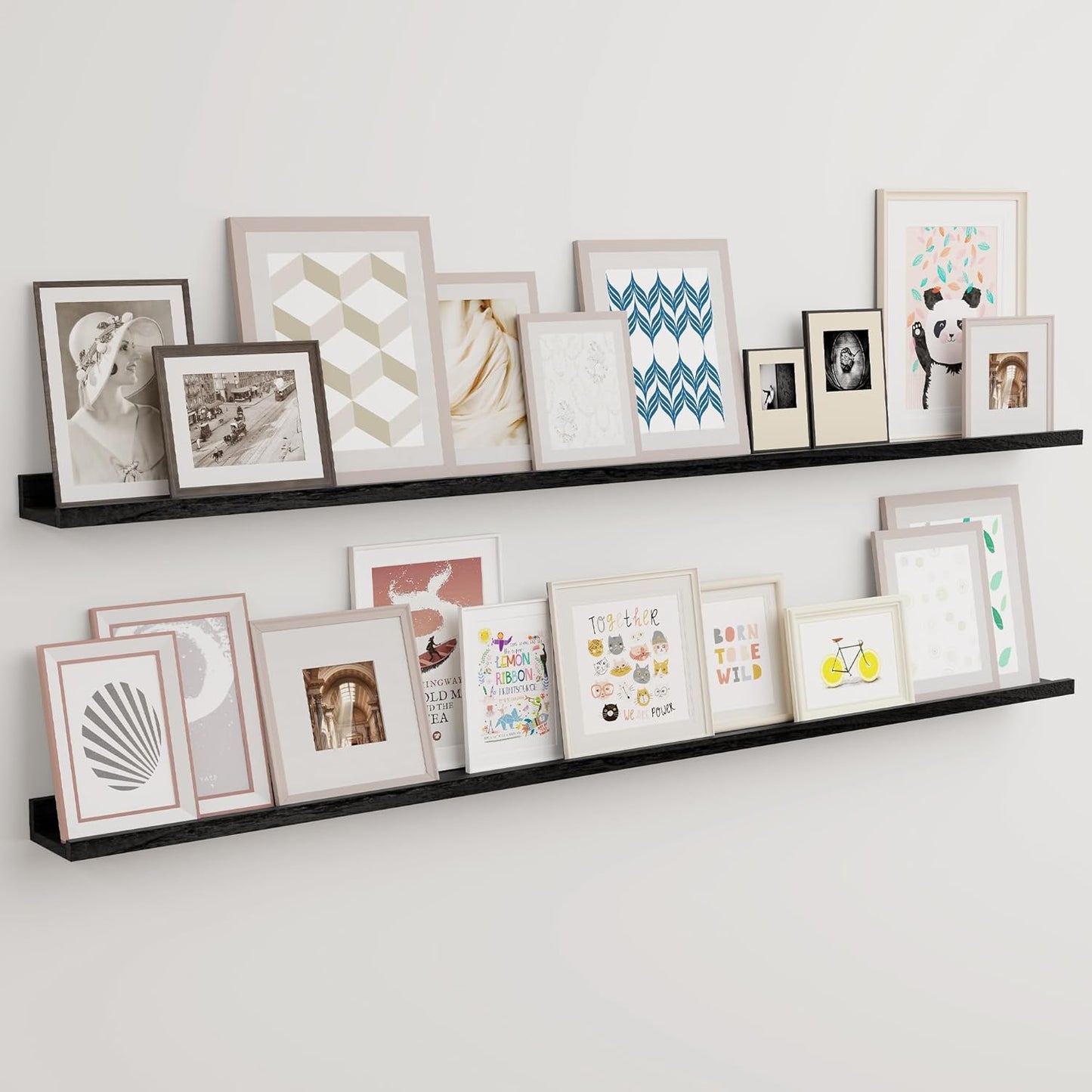 ShelfLoft 5.12"D x 2.2"H Distressed Black Picture Ledge Wall Floating Shelves with Lip