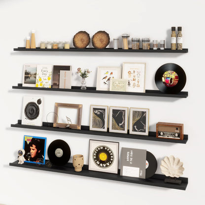 ShelfLoft 6.25"D x 2"H Black Picture Ledge Floating Shelves for Wall Storage,Set of 4