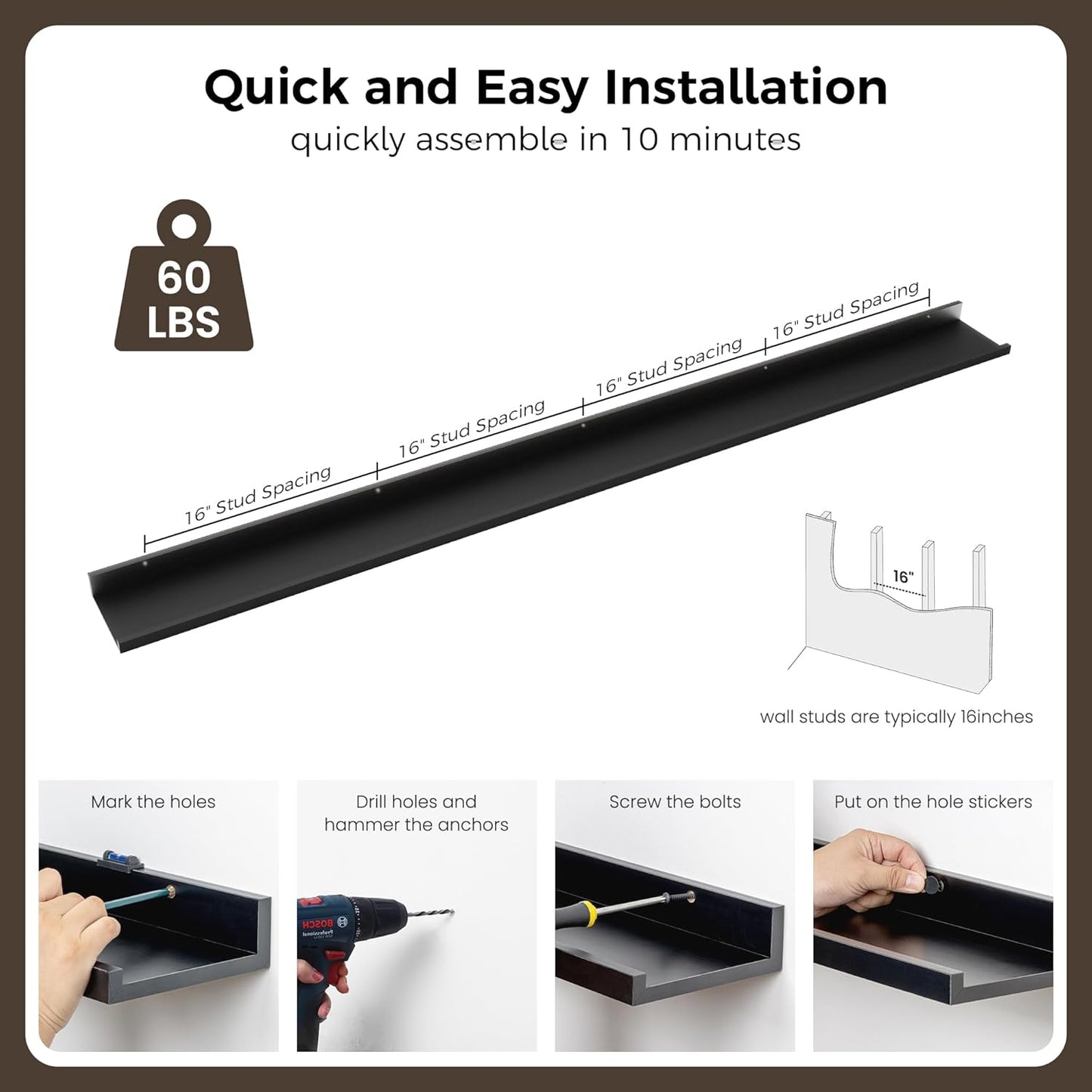 ShelfLoft 6.25 Inch Deep Picture Ledge Floating Shelves for Wall Storage,Set of 4