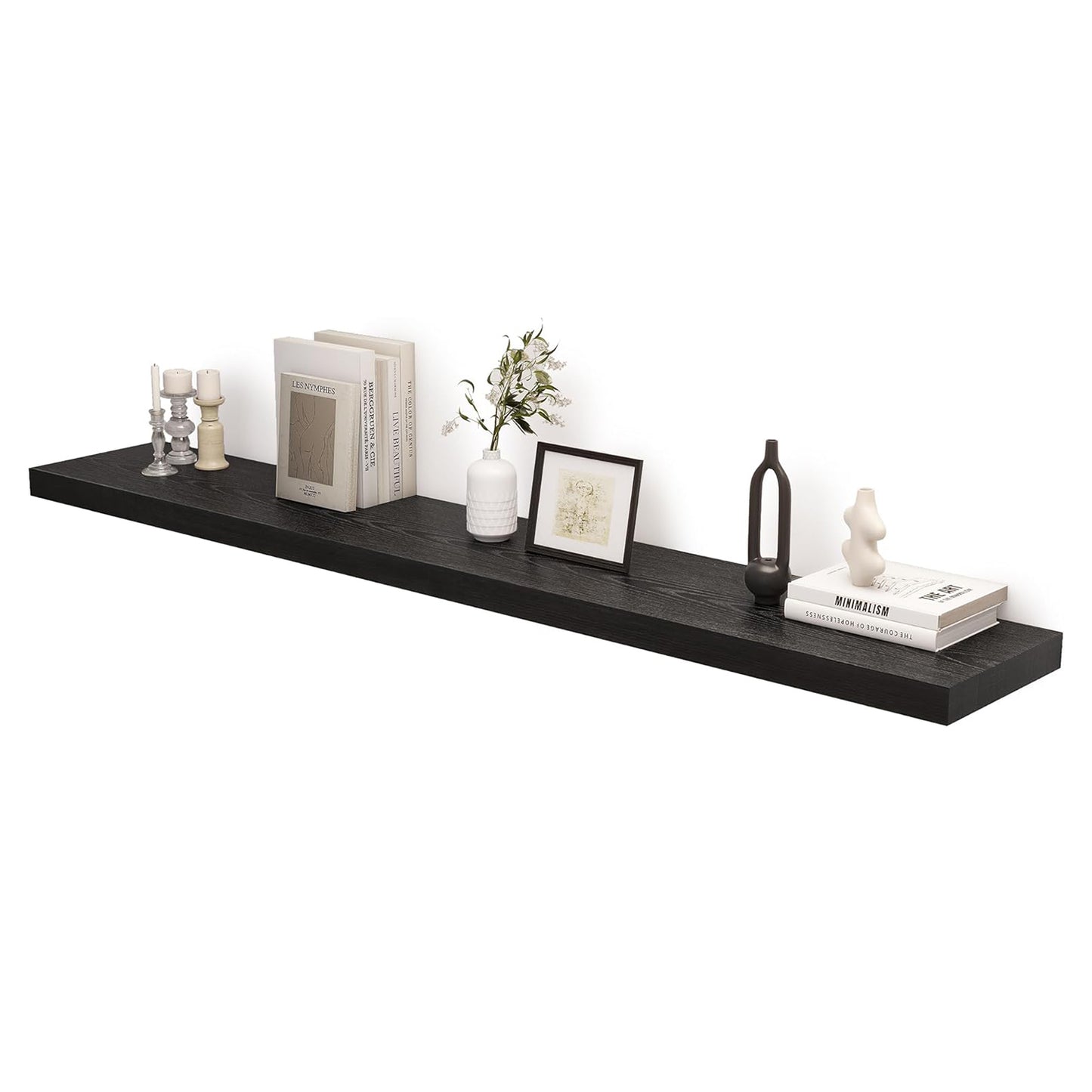 ShelfLoft 12"D x 2"H Black Rustic Wood Floating Shelves for Wall Decor & Storage