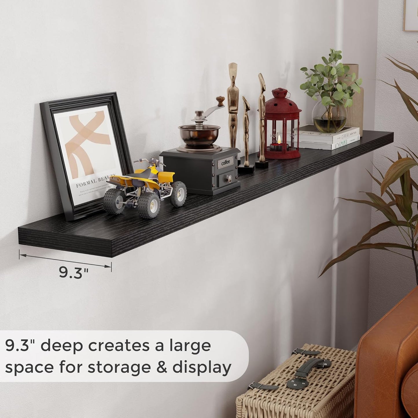 ShelfLoft 72" Wide x 9.3" Deep Floating Shelves for Wall Storage,Black-1 Pack