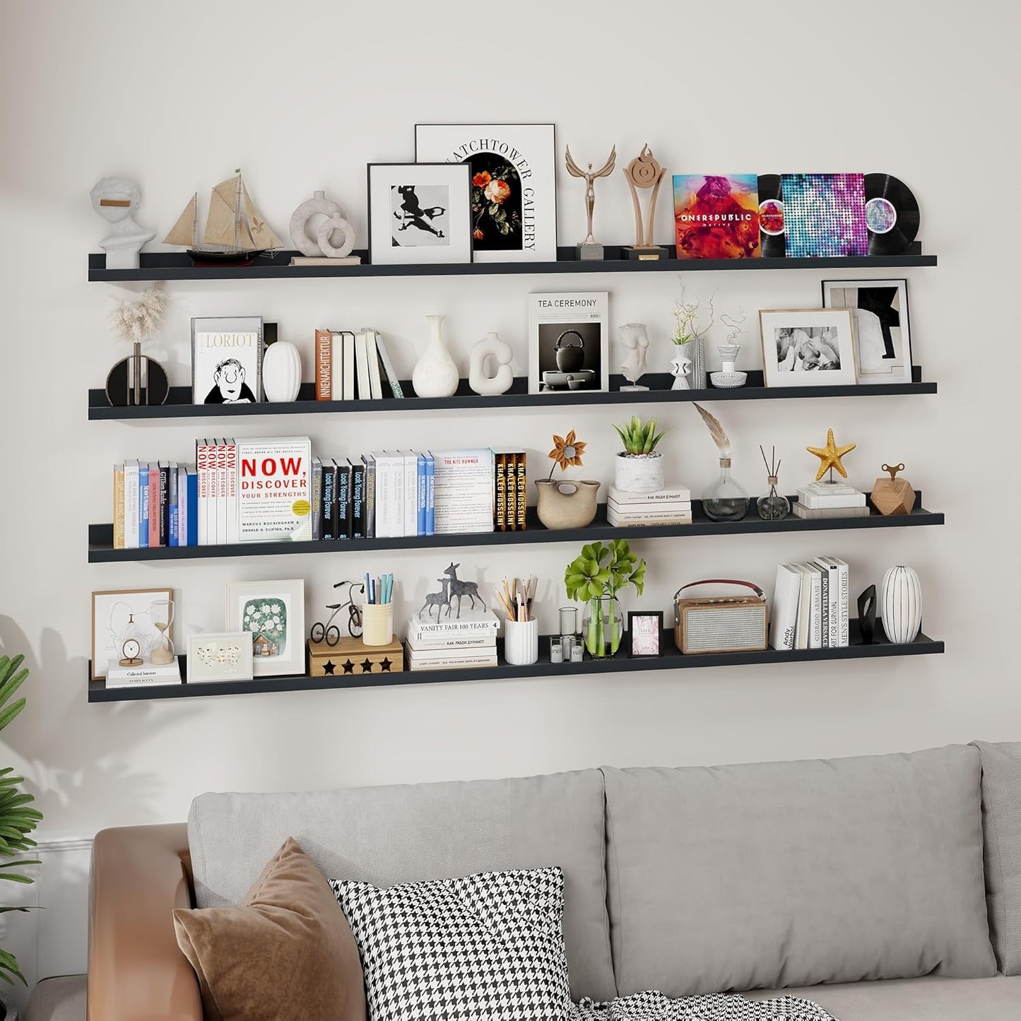 ShelfLoft 5.5"D x 2"H Black Picture Ledge Shelf Wall Display Floating Shelves with Lip