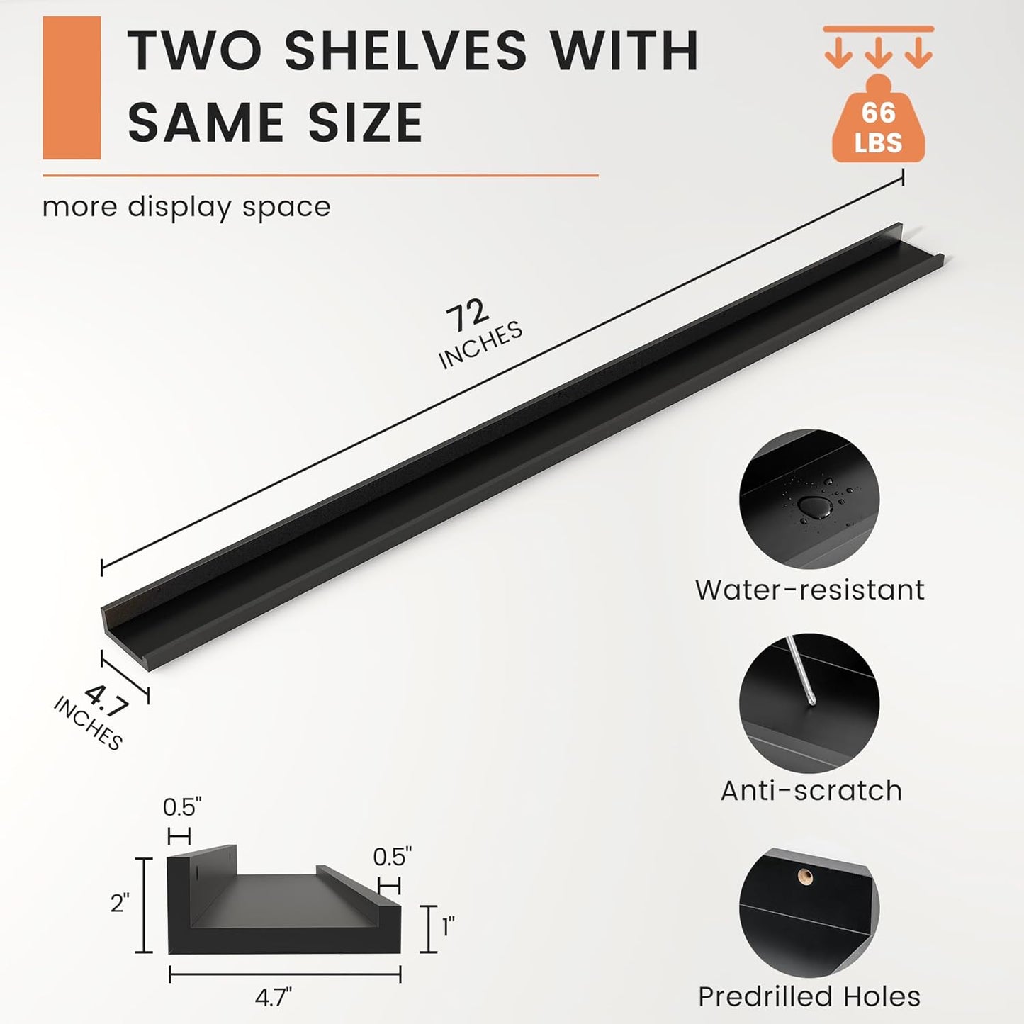 ShelfLoft 4.7"D x 2"H Black Picture Ledge Floating Shelves