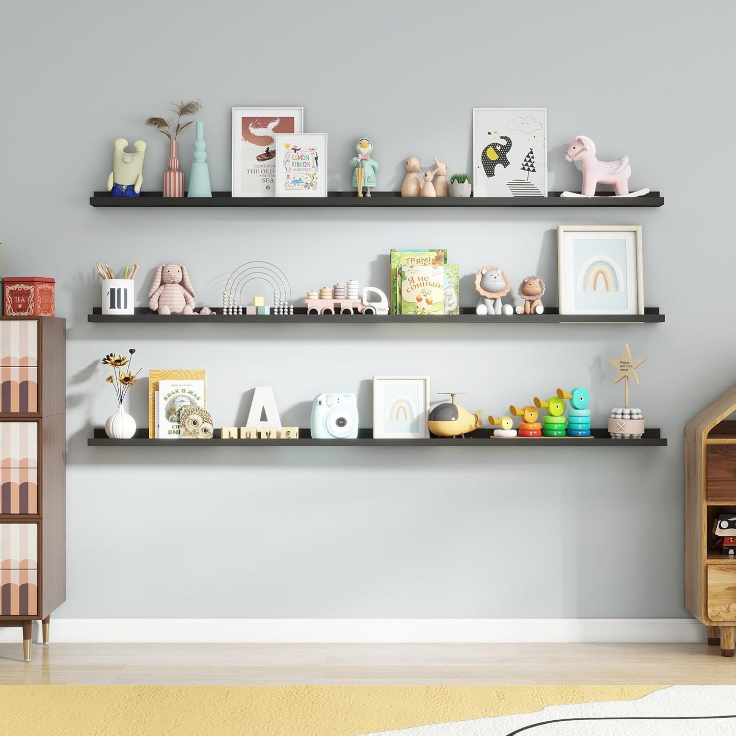 ShelfLoft 5.7 Inch Deep Picture Ledge Shelf Floating Shelves with Lip, Set of 3