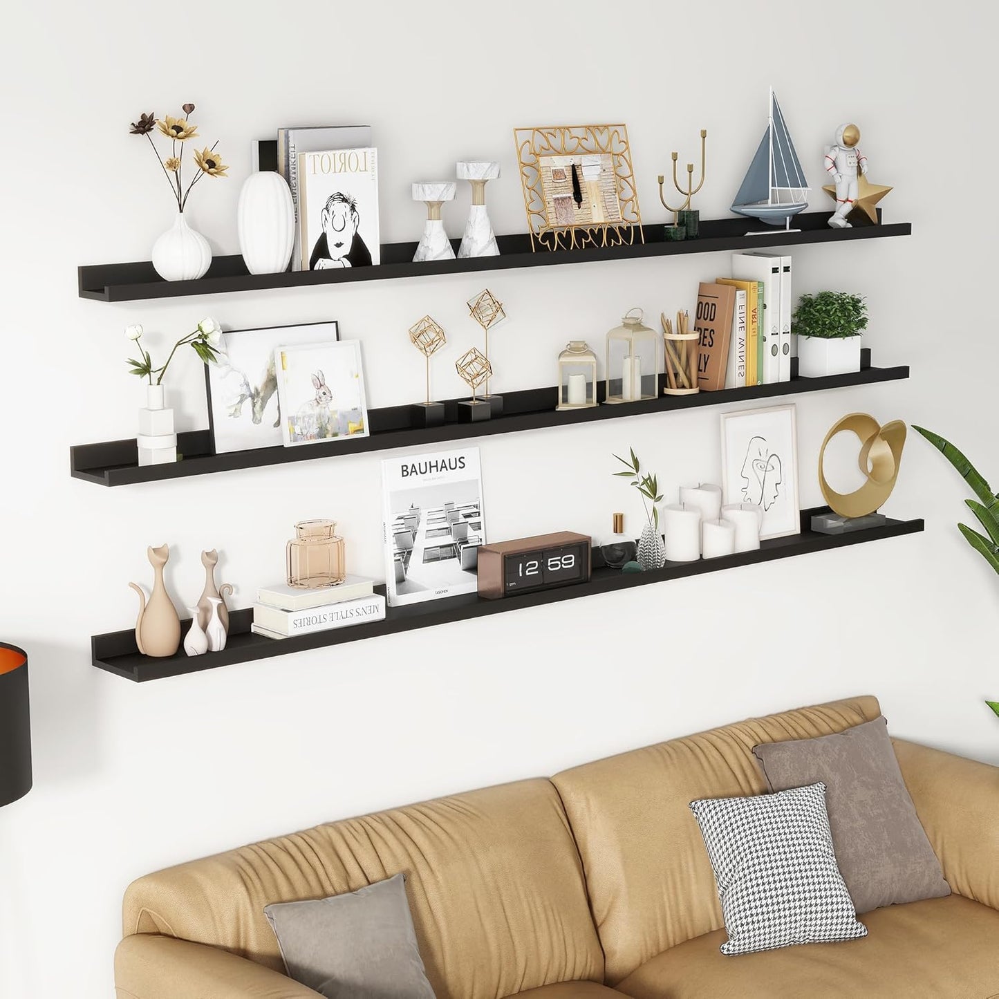 ShelfLoft 5.7 Inch Deep Picture Ledge Shelf Floating Shelves with Lip, Set of 3