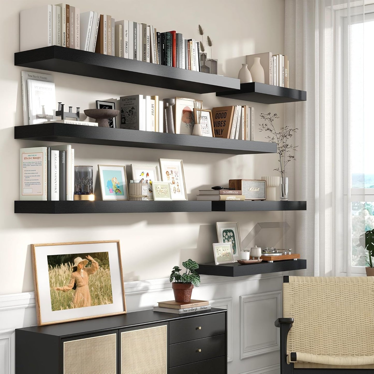 ShelfLoft 11.6"D x 2"H Black Floating Shelves for Wall Storage