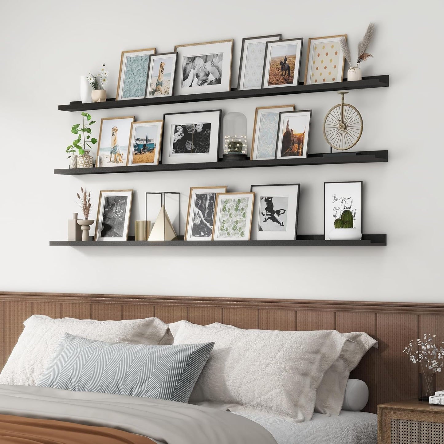 ShelfLoft 5.7 Inch Deep Picture Ledge Shelf Floating Shelves with Lip, Set of 3