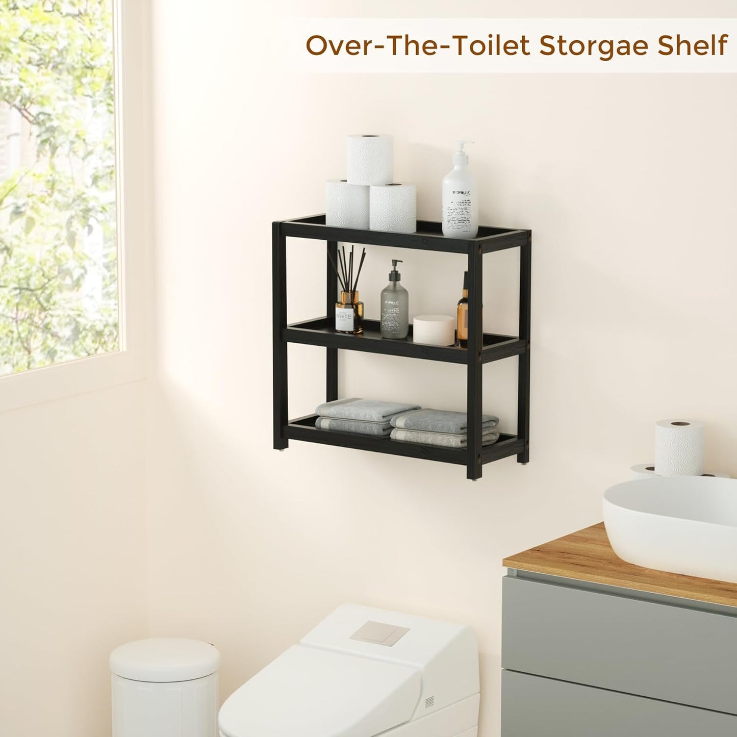 ShelfLoft 3 Tier Bathroom Organizer Bamboo Storage Shelf for Makeup, Skincare, Spices