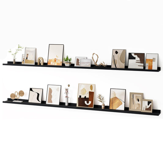 ShelfLoft 84“W x 3.5”D Black Picture Ledge Shelf Wall Display Long Floating Shelves, 2 Pack