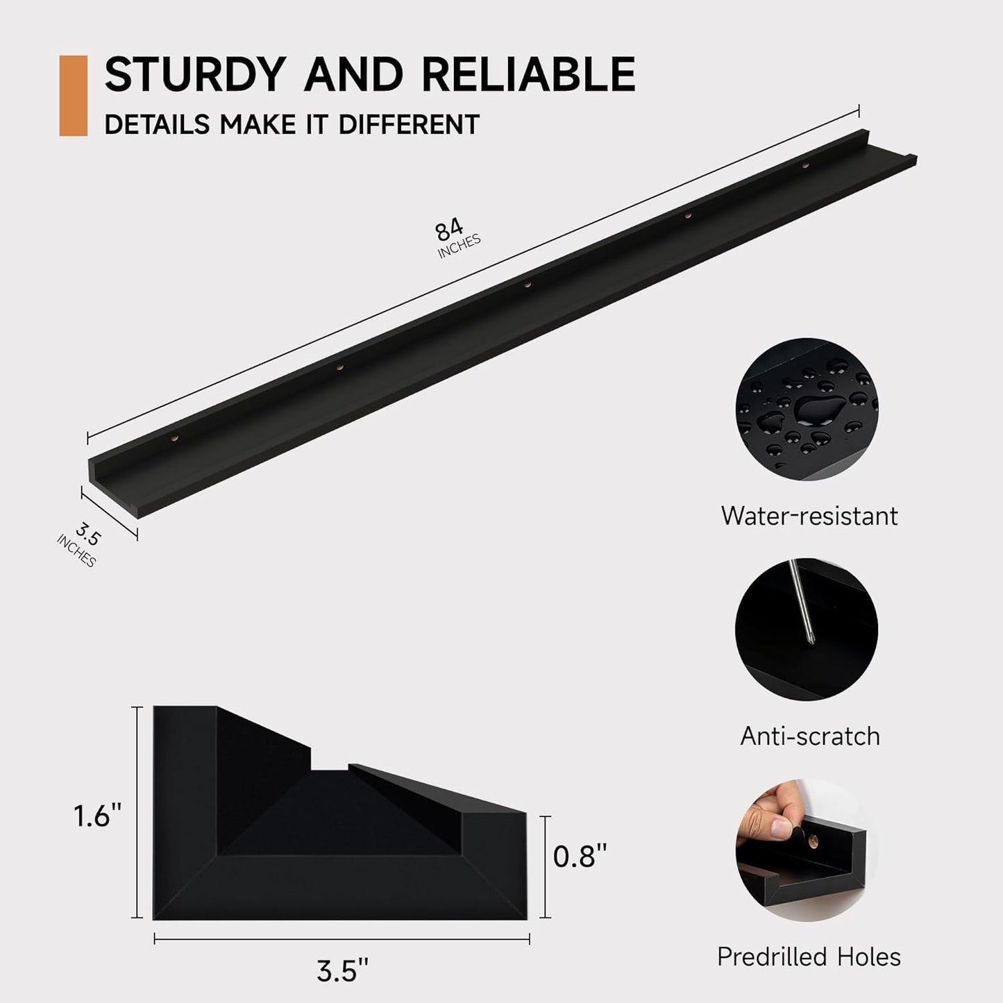 ShelfLoft 3.5"D x 1.6"H Black Picture Ledge Shelf Wall Display Floating Shelves