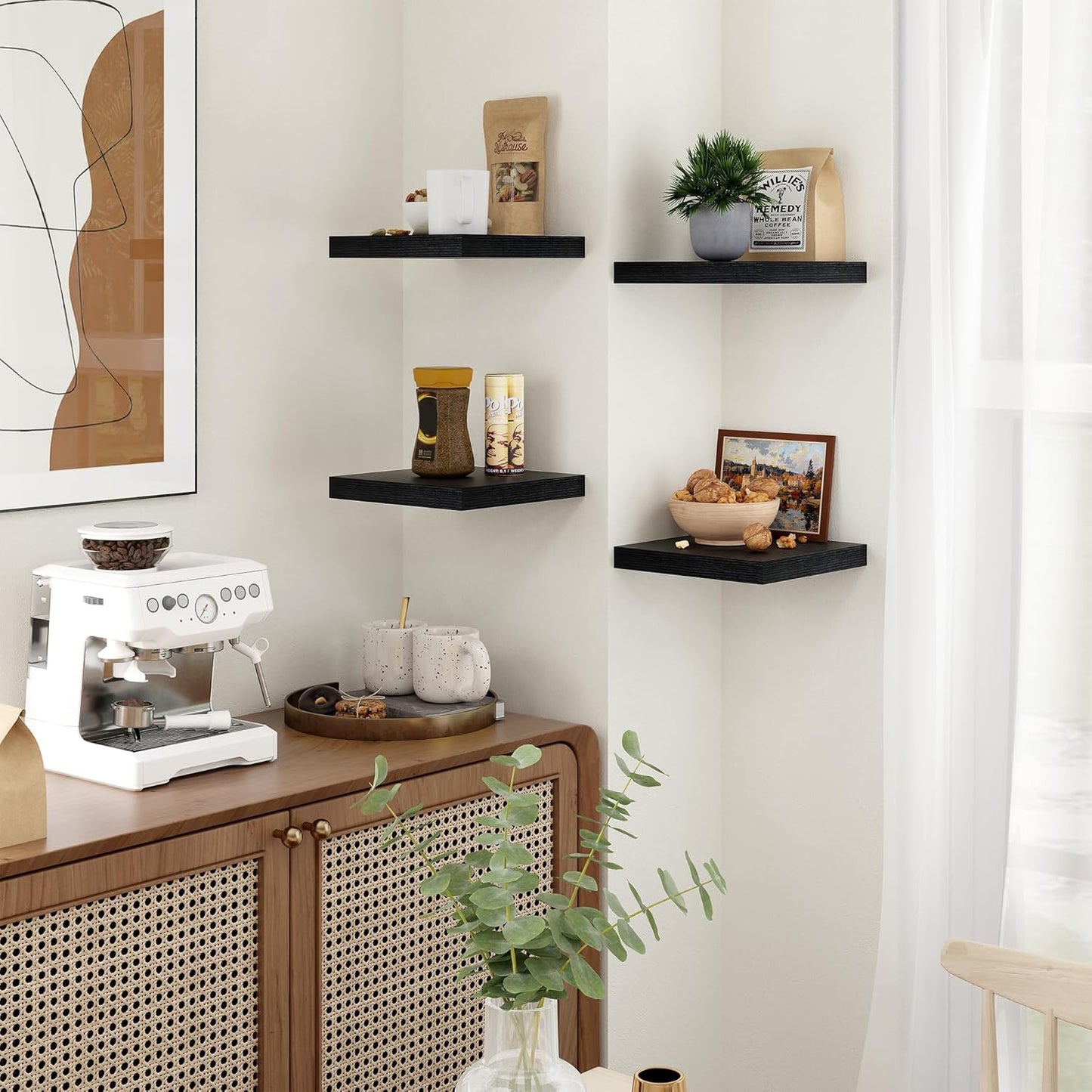 Shelfloft 3-Piece 7.5 Inch Square Floating Cornor Shelves for Small Space Storage