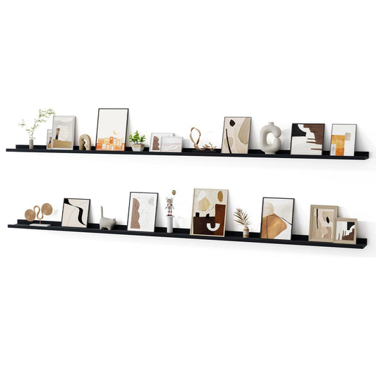 ShelfLoft 95“W x 3.5”D Black Picture Ledge Shelf Wall Display Long Floating Shelves, 2 Pack