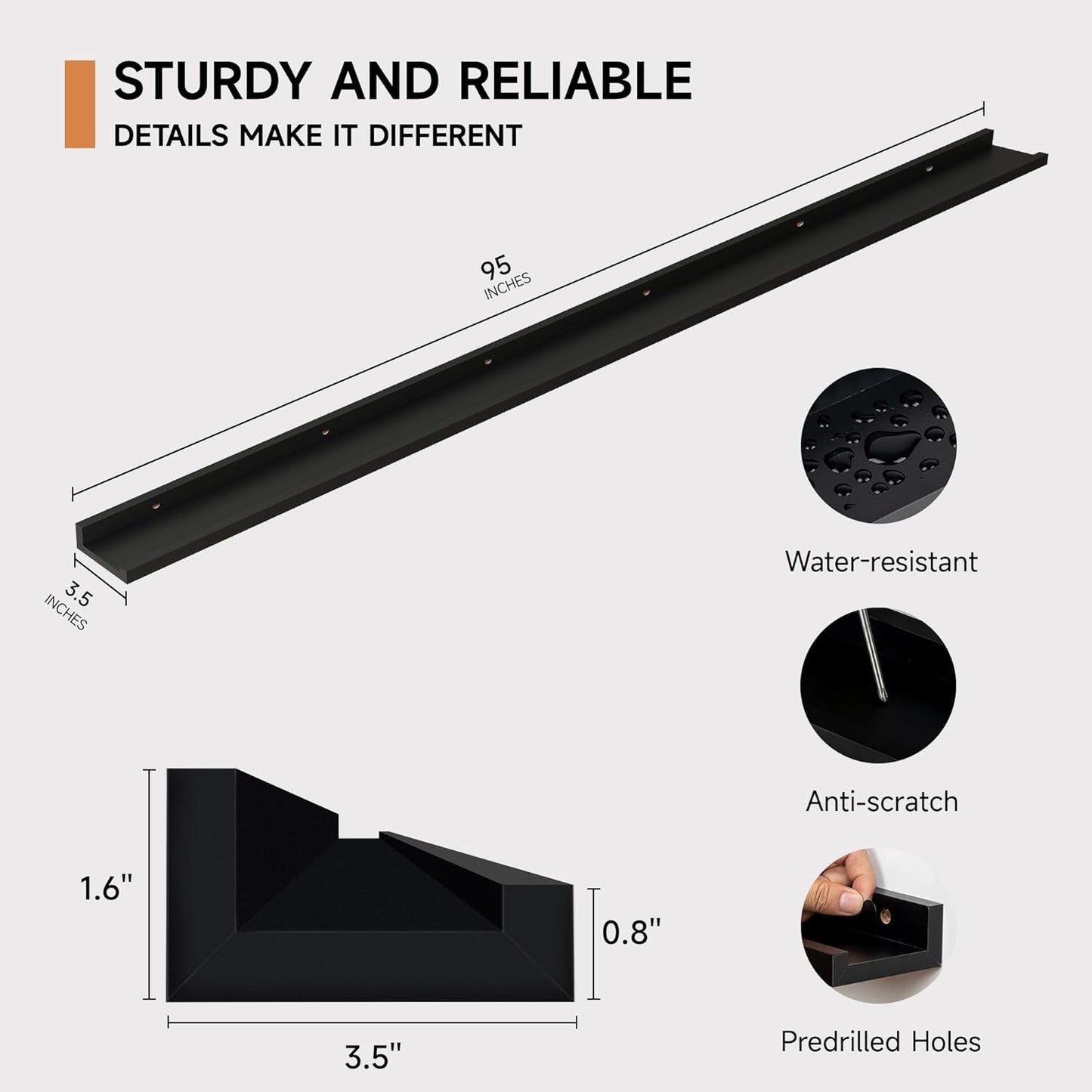 ShelfLoft 3.5"D x 1.6"H Black Picture Ledge Shelf Wall Display Floating Shelves