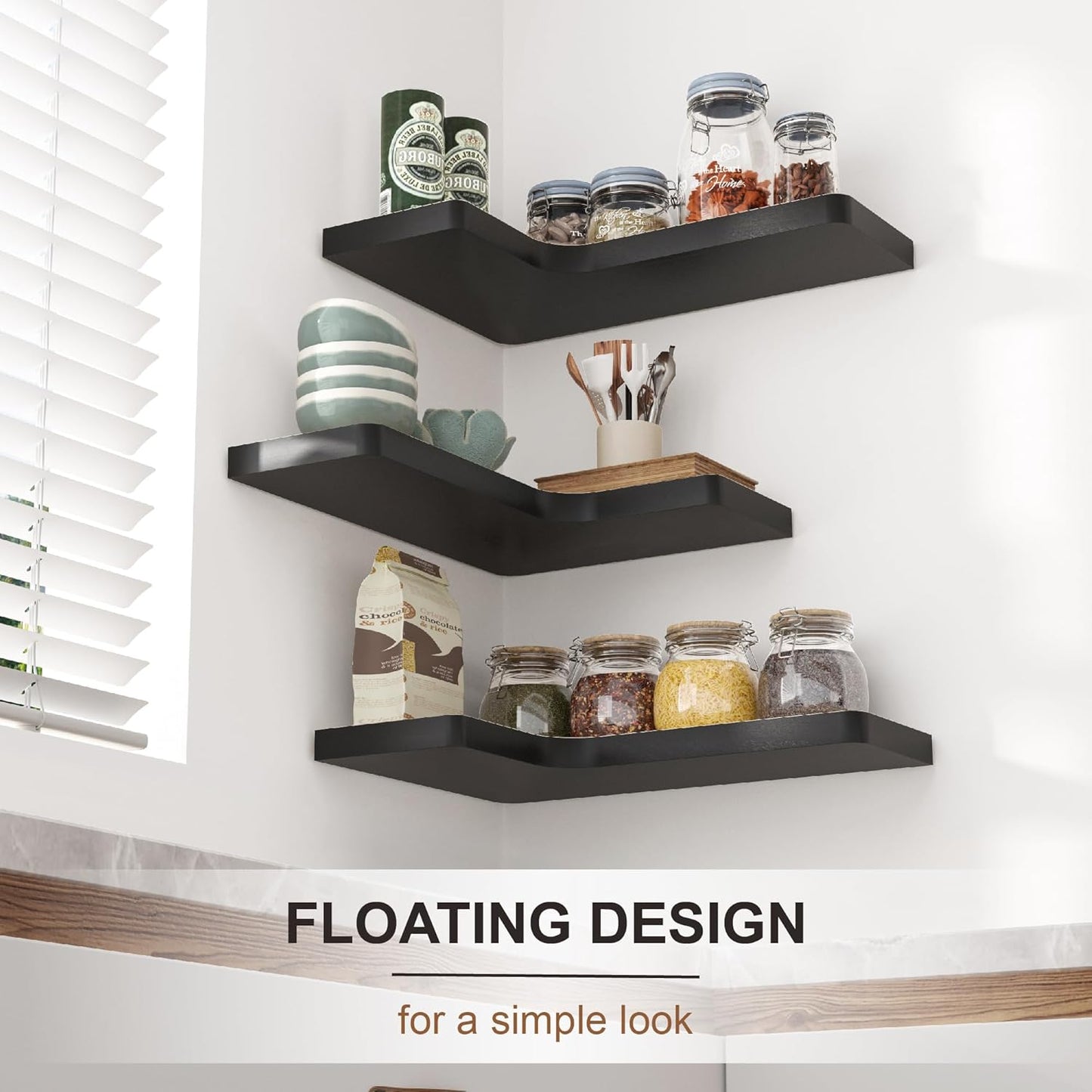 ShelfLoft 16 Inch Wide L-shape Corner Floating Shelves for Storage, Set of 3