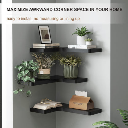 ShelfLoft 16 Inch Wide L-shape Corner Floating Shelves for Storage, Set of 3