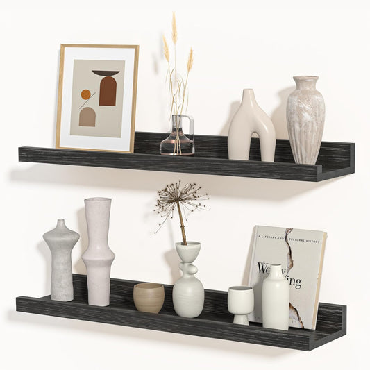 Shelfloft 4.7 Inch Deep Picture Ledge Shelf Rustic Fir Hardwood Floating Wall Shelves with Lip