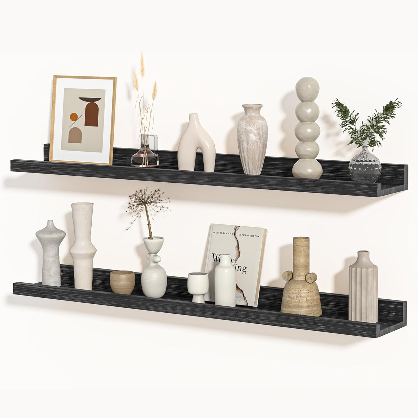 Shelfloft 4.7 Inch Deep Picture Ledge Shelf Rustic Fir Hardwood Floating Wall Shelves with Lip