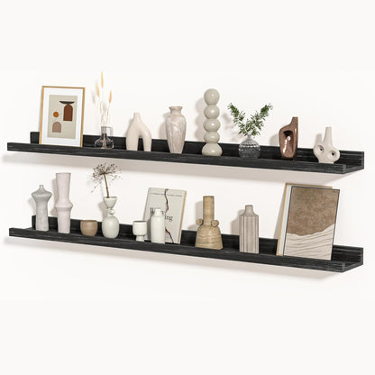 Shelfloft 4.7 Inch Deep Picture Ledge Shelf Rustic Fir Hardwood Floating Wall Shelves with Lip