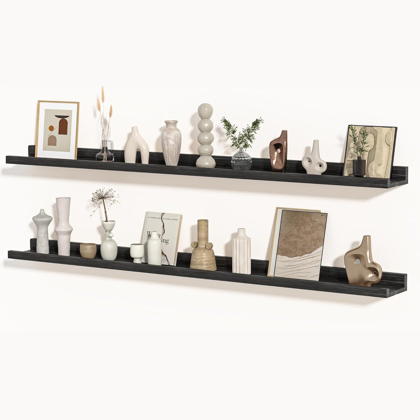 Shelfloft 4.7 Inch Deep Picture Ledge Shelf Rustic Fir Hardwood Floating Wall Shelves with Lip