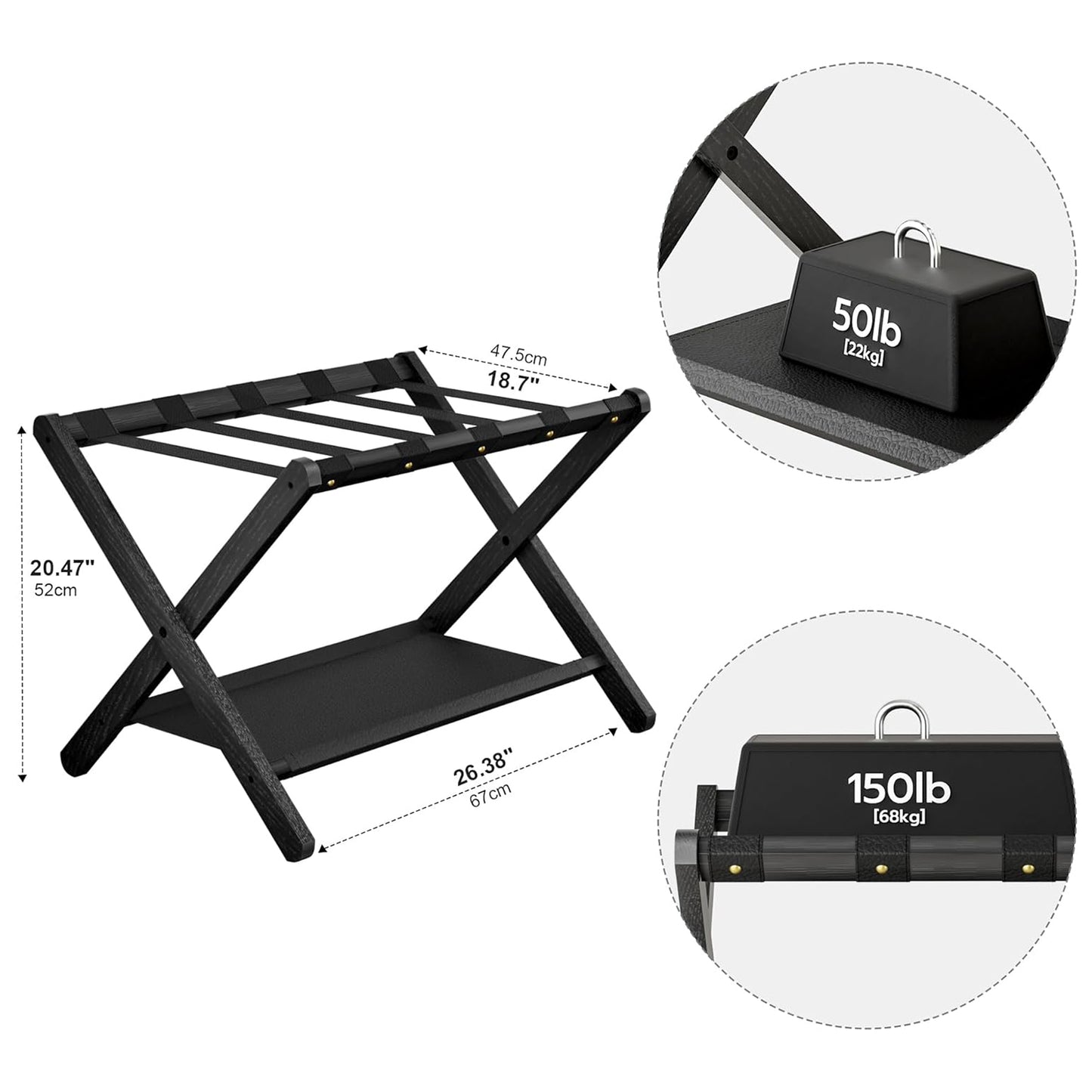 Shelfloft Solid Oak Folding Luggage Rack with Storage Shelf