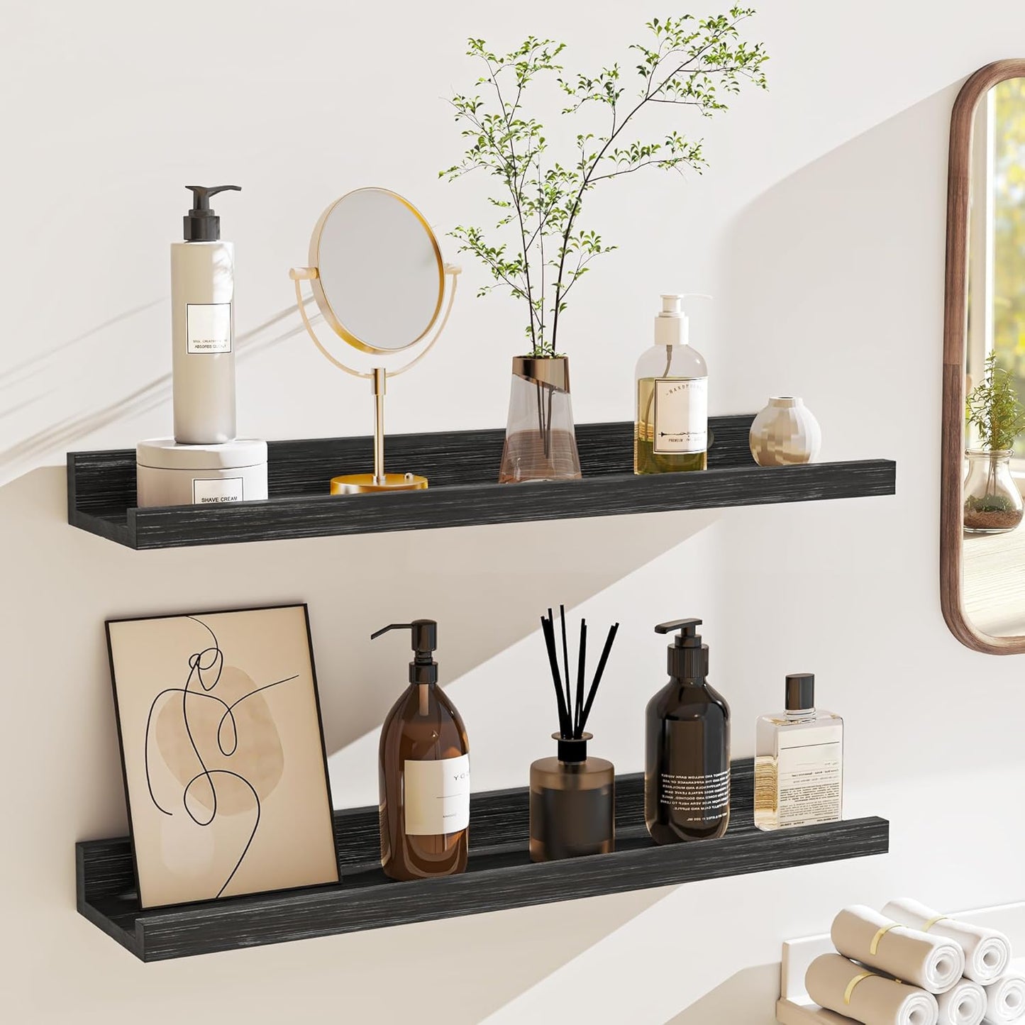 Shelfloft 4.7 Inch Deep Picture Ledge Shelf Rustic Fir Hardwood Floating Wall Shelves with Lip