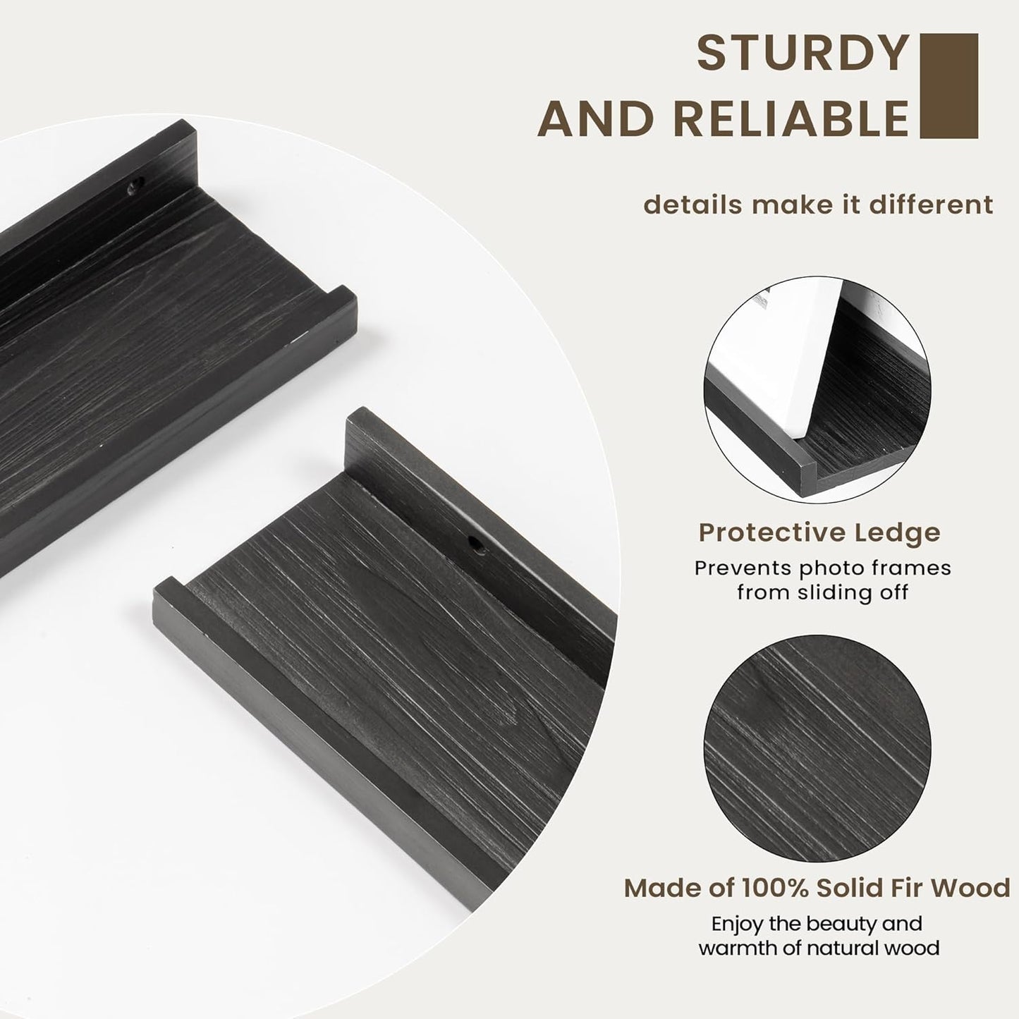 Shelfloft 4.7 Inch Deep Picture Ledge Shelf Rustic Fir Hardwood Floating Wall Shelves with Lip