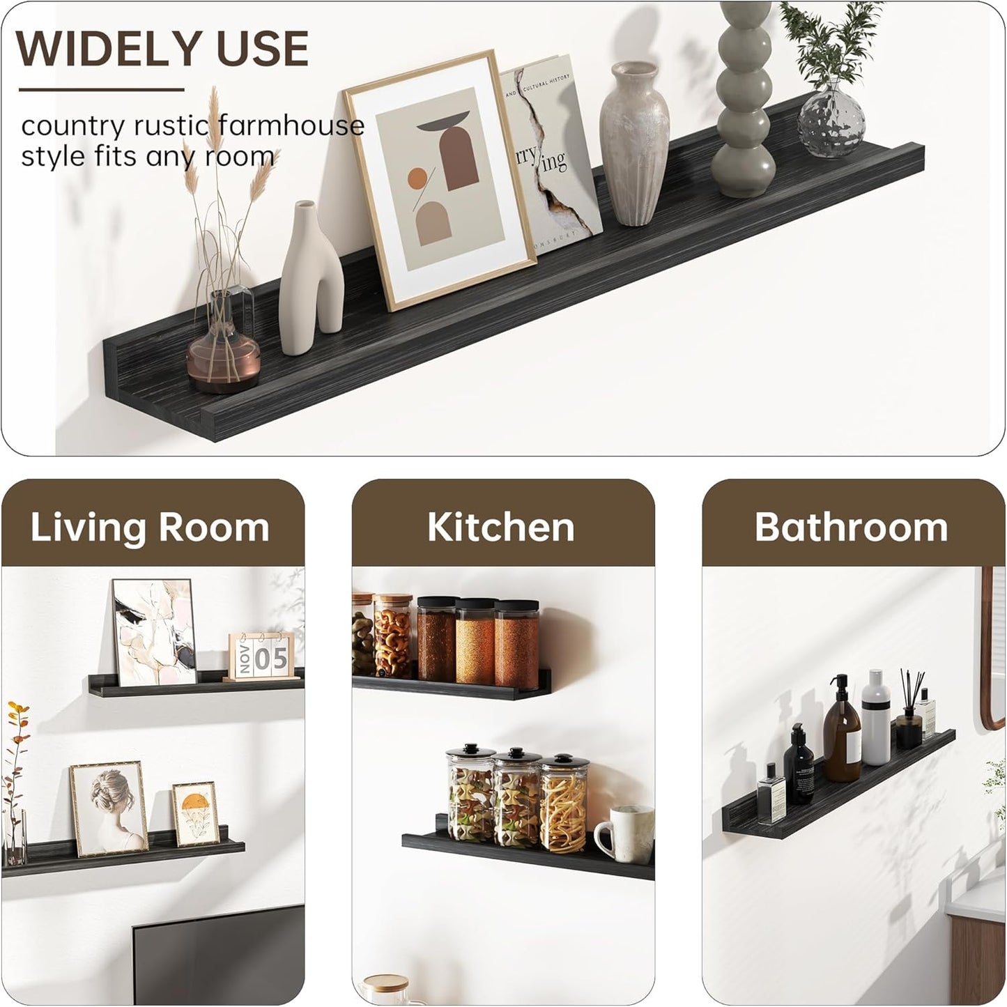 Shelfloft 4.7 Inch Deep Picture Ledge Shelf Rustic Fir Hardwood Floating Wall Shelves with Lip