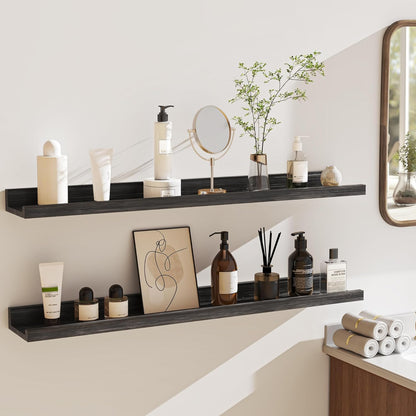 Shelfloft 4.7 Inch Deep Picture Ledge Shelf Rustic Fir Hardwood Floating Wall Shelves with Lip