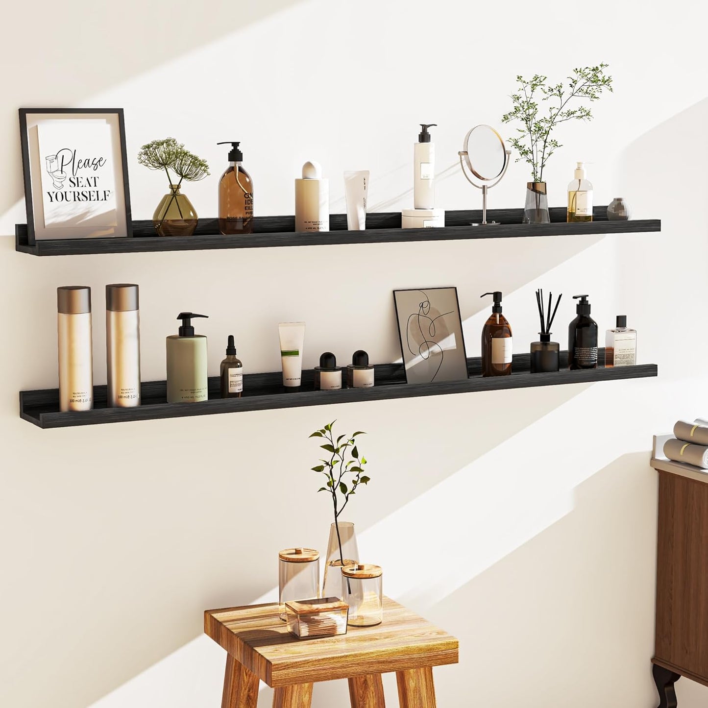 Shelfloft 4.7 Inch Deep Picture Ledge Shelf Rustic Fir Hardwood Floating Wall Shelves with Lip