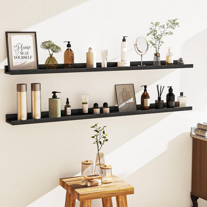 Shelfloft 4.7 Inch Deep Picture Ledge Shelf Rustic Fir Hardwood Floating Wall Shelves with Lip