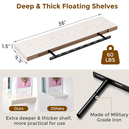 ShelfLoft 24" Wide x 9.3" Deep Floating Shelves for Wall Storage,Birch-2 Pack