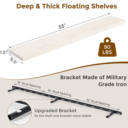 ShelfLoft 55" Wide x 9.3" Deep Floating Shelves for Wall Storage,Birch-1 Pack