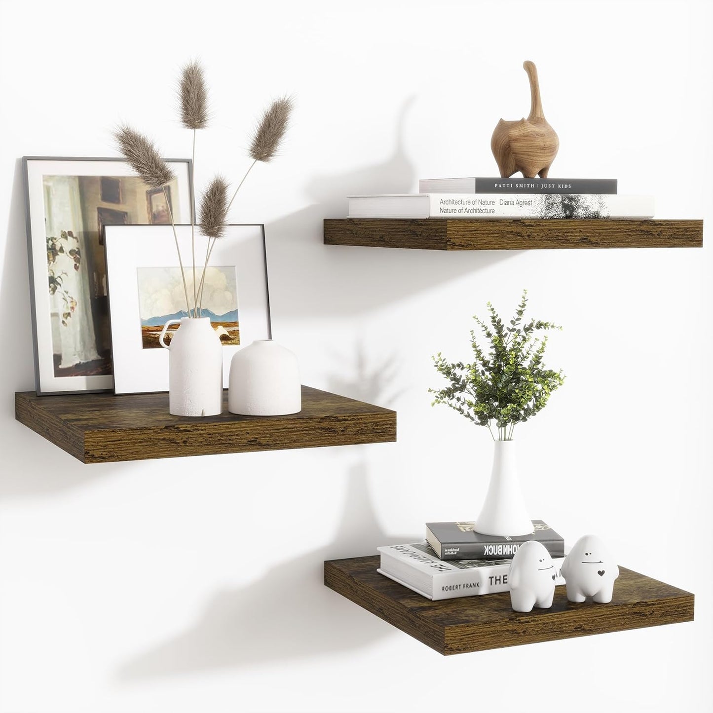 Shelfloft 3-Piece 7.5 Inch Square Floating Cornor Shelves for Small Space Storage