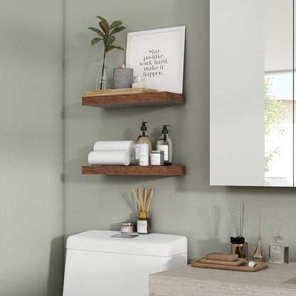 ShelfLoft 9"D x 1.6"H Brown Rustic Wood Floating Shelves for Wall Storage