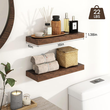 ShelfLoft 9"D x 1.6"H Brown Rustic Wood Floating Shelves for Wall Storage