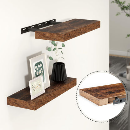 ShelfLoft 9"D x 1.6"H Brown Rustic Wood Floating Shelves for Wall Storage