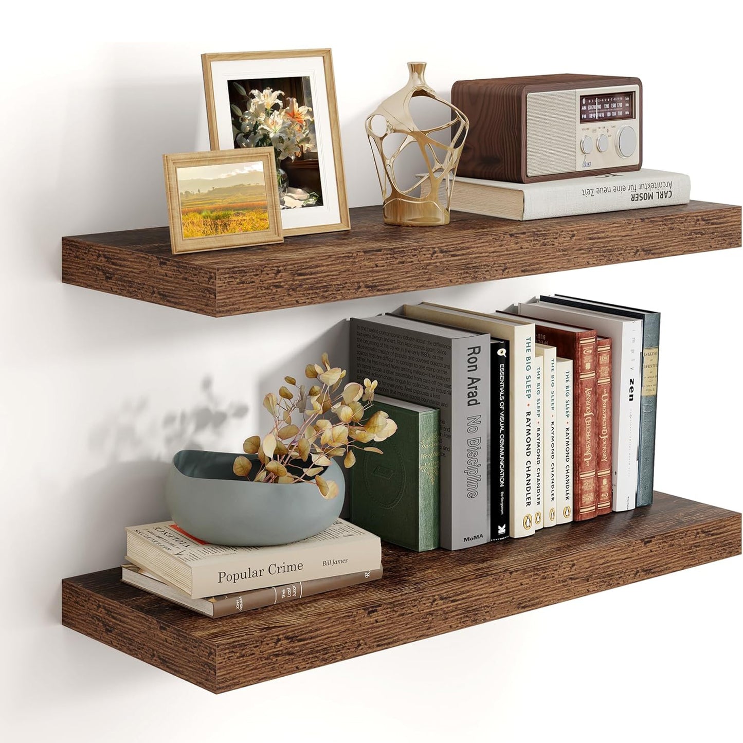 ShelfLoft 9"D x 1.6"H Brown Rustic Wood Floating Shelves for Wall Storage