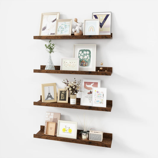 ShelfLoft 24" Wide x 5" Deep Picture Ledge Shelf Wood Floating Shelves,4 Pack