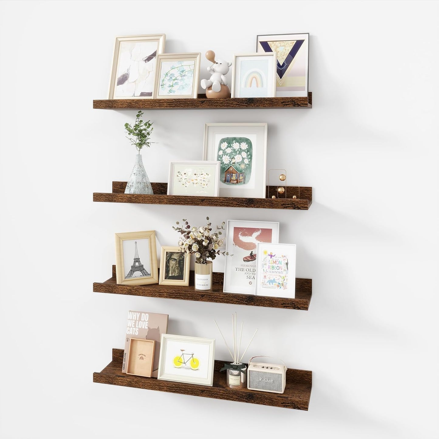 ShelfLoft 5"D x 1.8“H Brown Picture Ledge Shelf Wood Floating Shelves