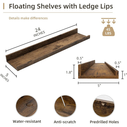 ShelfLoft 5"D x 1.8“H Brown Picture Ledge Shelf Wood Floating Shelves