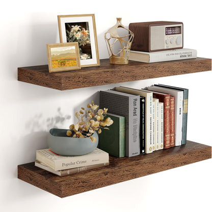 ShelfLoft 24" Wide x 9" Deep Rustic Wood Floating Shelves for Wall Storage, 2 Pack