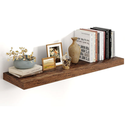 ShelfLoft 9"D x 1.6"H Brown Rustic Wood Floating Shelves for Wall Storage