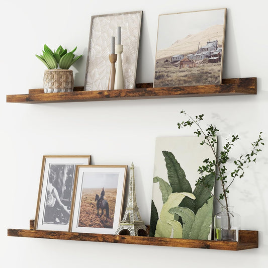 ShelfLoft 36" Wide x 4.7" Deep Picture Ledge Floating Shelves, Brown-2 Pack