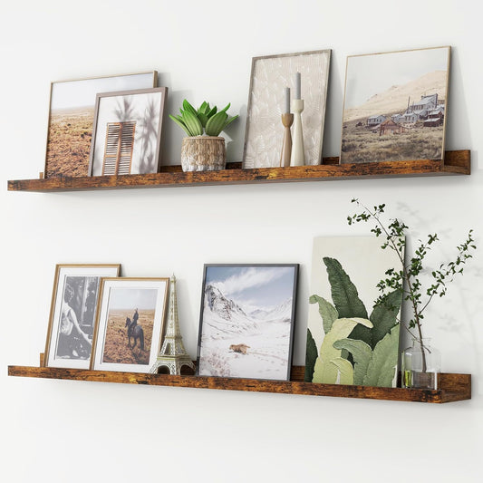 ShelfLoft 48" Wide x 4.7" Deep Picture Ledge Floating Shelves, Brown-2 Pack